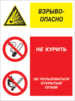 Кз 11 взрывоопасно - не курить и не пользоваться открытым огнем. (пластик, 300х400 мм) - Знаки безопасности - Комбинированные знаки безопасности - Магазин охраны труда ohranatruda-shop.ru